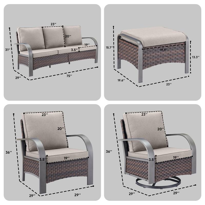 Outdoor Sofa with 2 Swivel Chairs, 2 Patio Chairs and 2 Ottomans