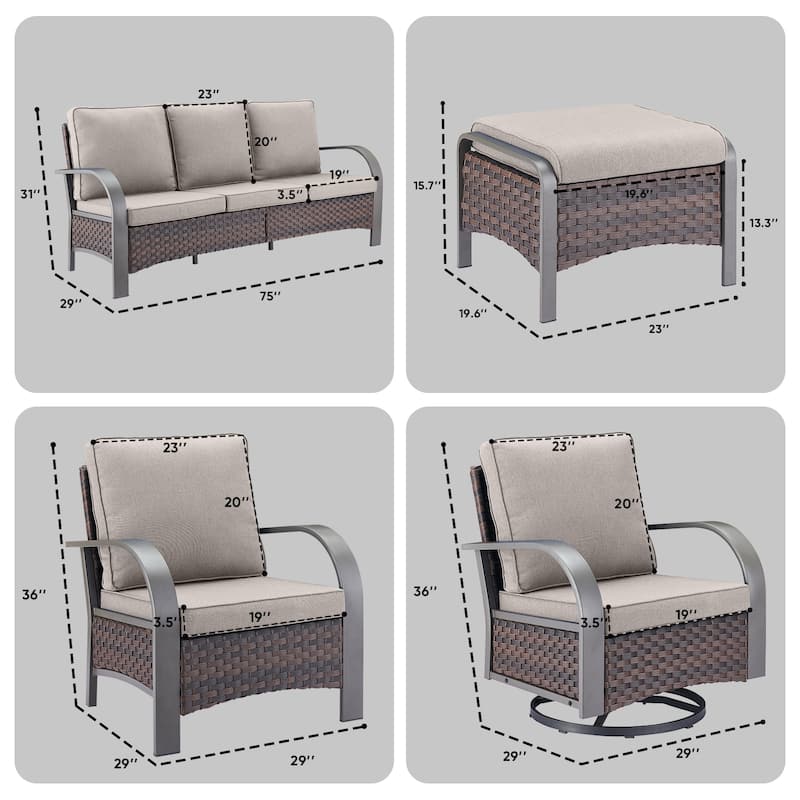 Pocassy Outdoor Furniture Sofa Chairs with Ottoman