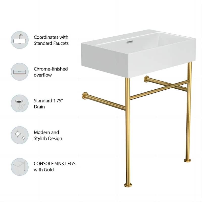 Dornberg 24" Bathroom Ceramic Console Sink White Basin and Legs with Overflow