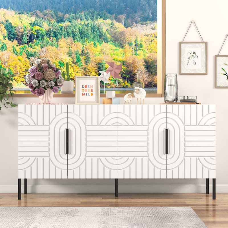Chic Elegance 63" White European-Style Accent Buffet Sideboard Cabinet - 63" in Width