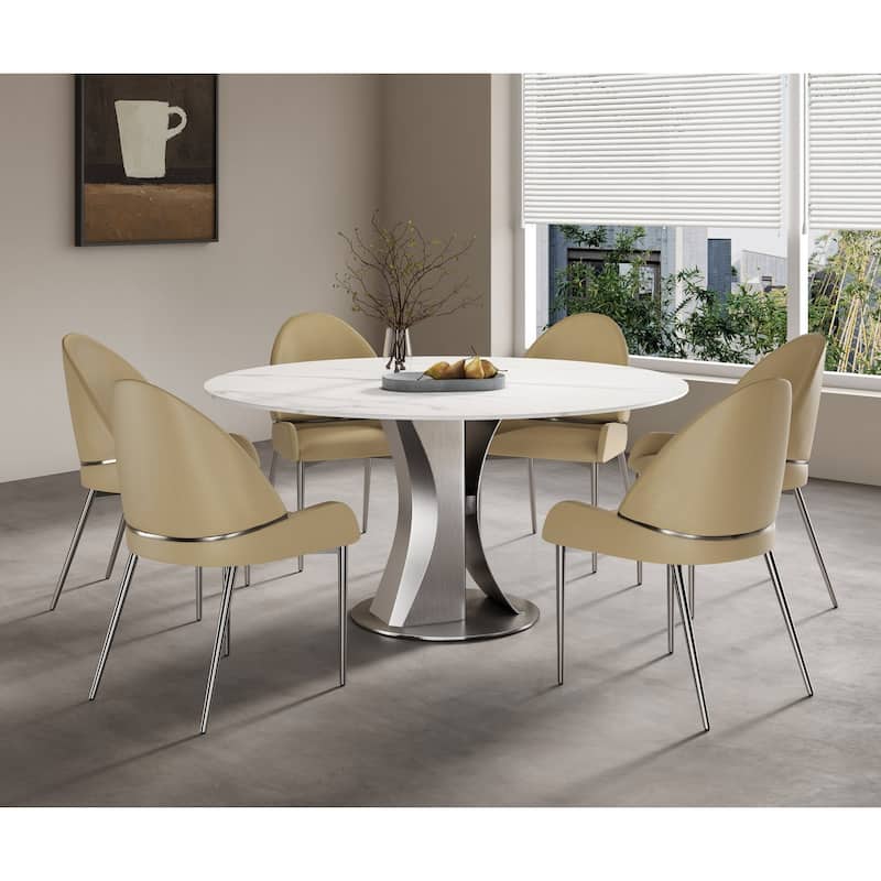 PU Leather Dining Chair with Brushed Metal Frame, Set of 2