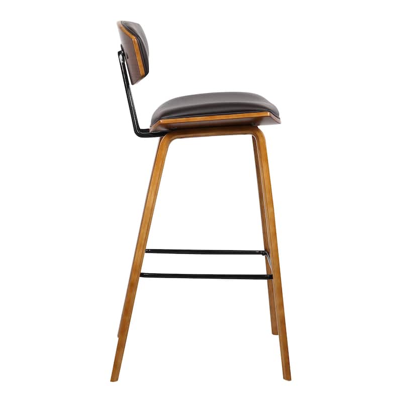 29" Brown Bar Stool with Faux Leather Upholstery and Low Back Saddle Seat and Footrest Support - 38" H x 16" W x 19" D