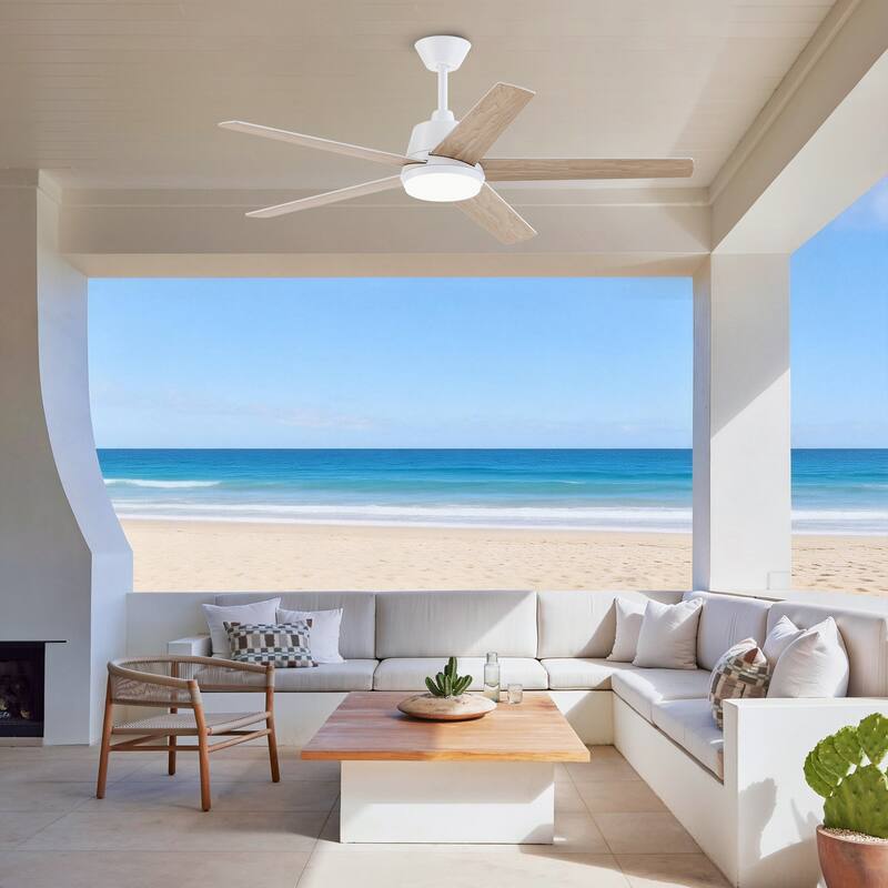 Vaczon 52-inch Modern Plywood 5-blade White Smart Ceiling Fan with Light and APP