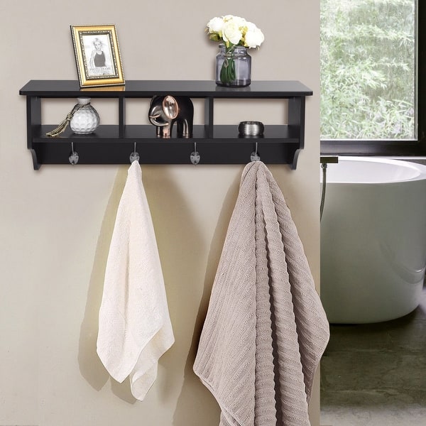 Shop Wall Mount Cubby Organizer Hooks Entryway Storage Shelf Black