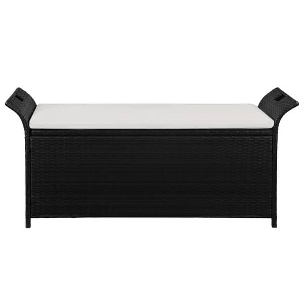 Shop Vidaxl Storage Bench With Cushion 54 3 Poly Rattan Black Free Shipping Today Overstock 30617533