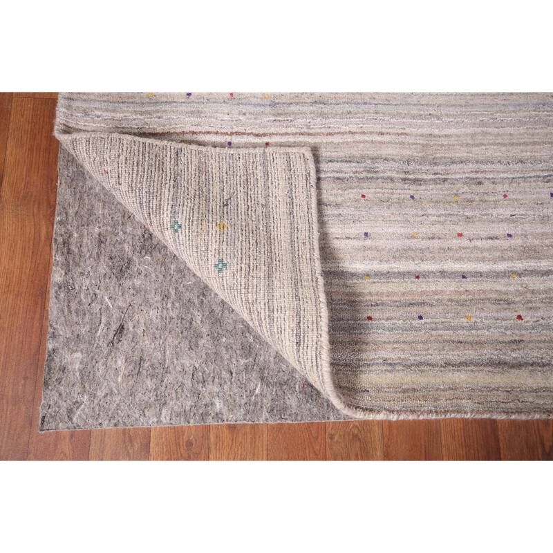 Striped Gabbeh Indian Square Rug Hand-Knotted Wool Carpet - 9'11"x 9'9"