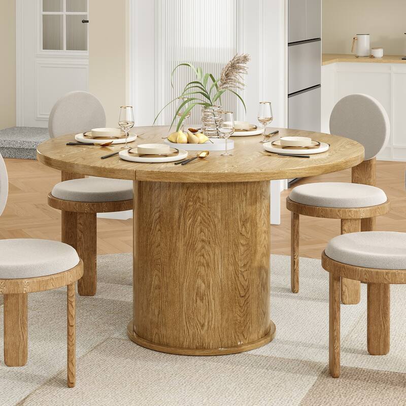 43" Round Dining Table for 4 People, Kitchen Dining Table with Wood Top and Sturdy Metal Pedestal Base, Easy Assembly