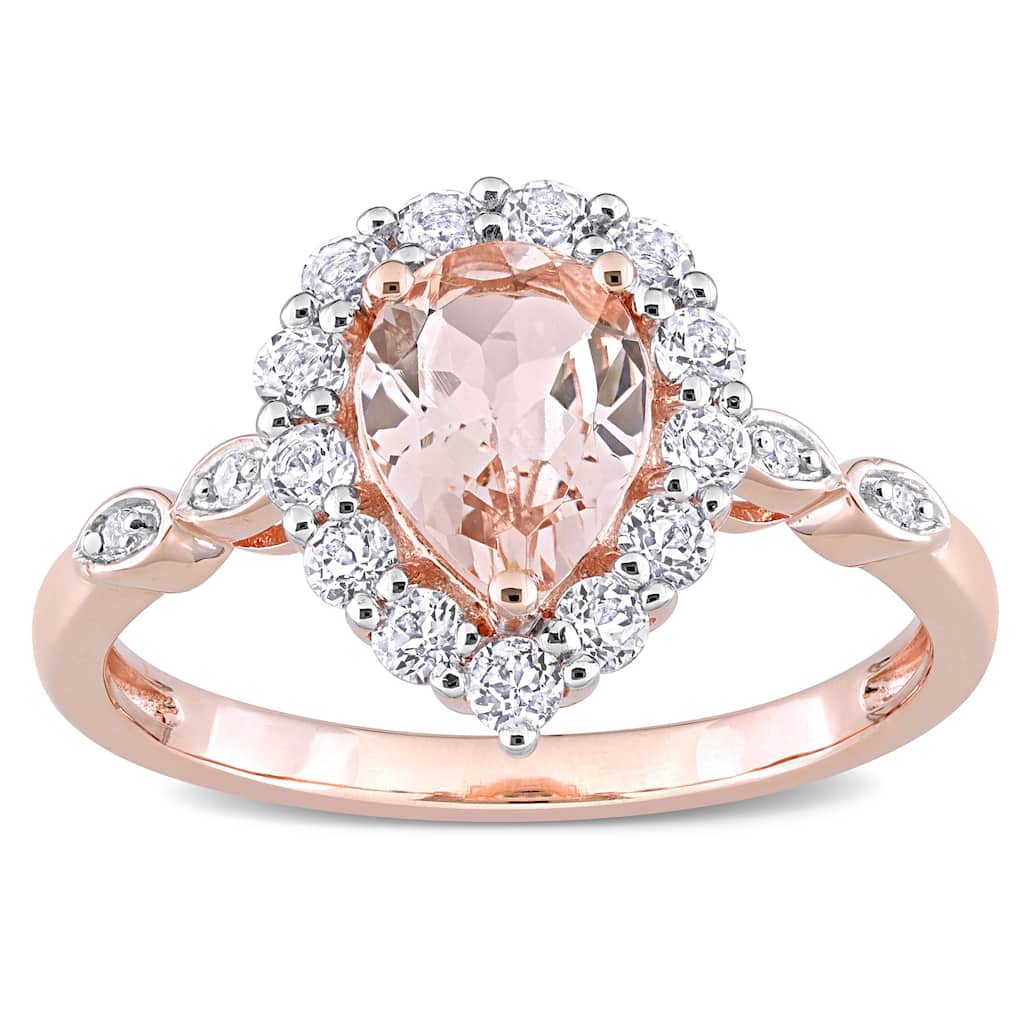 Miadora 10k Rose Gold Morganite, White Topaz and Diamond Accent Teardrop Halo Engagement Ring