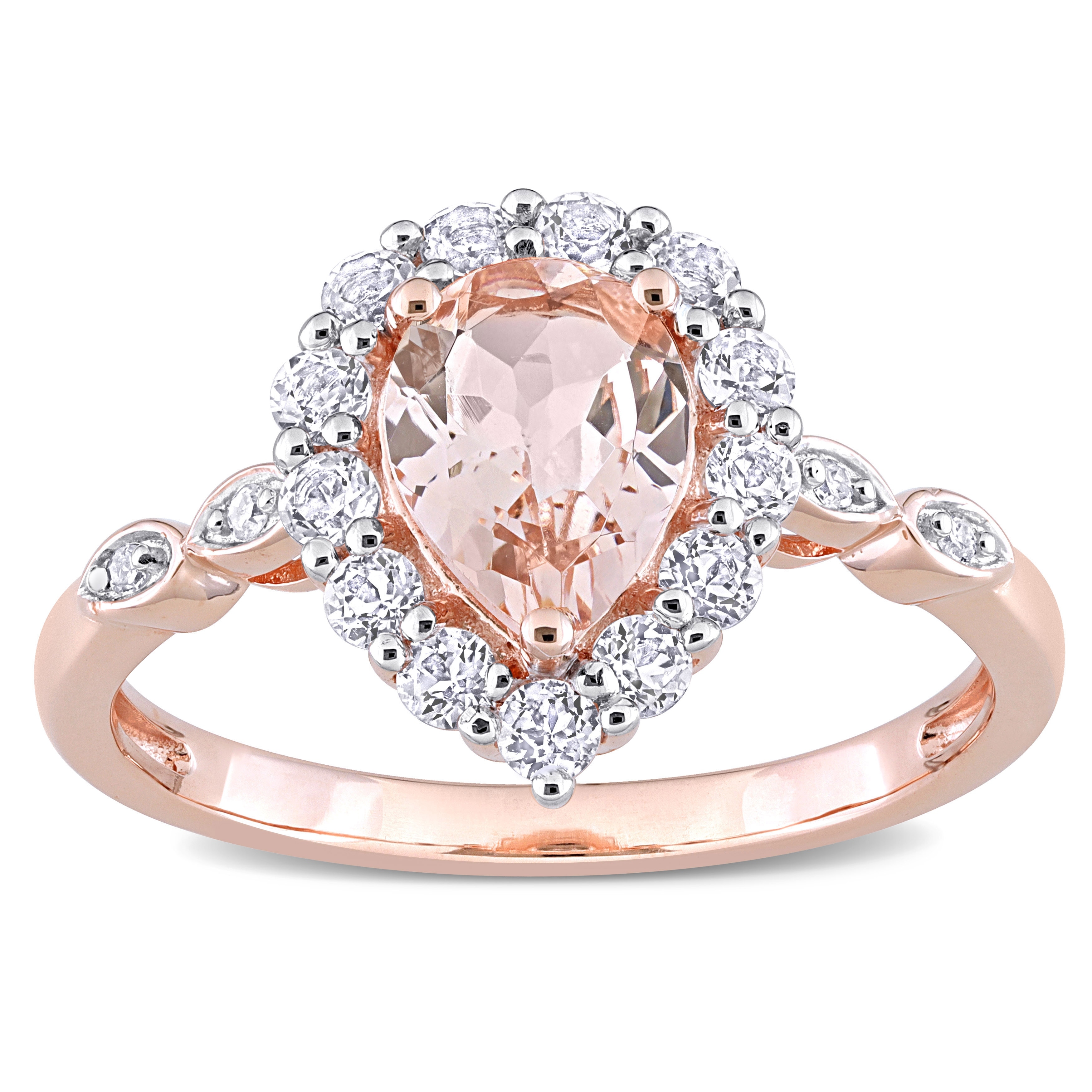 Miadora 10k Rose Gold Morganite, White Topaz and Diamond Accent Teardrop Halo Engagement Ring