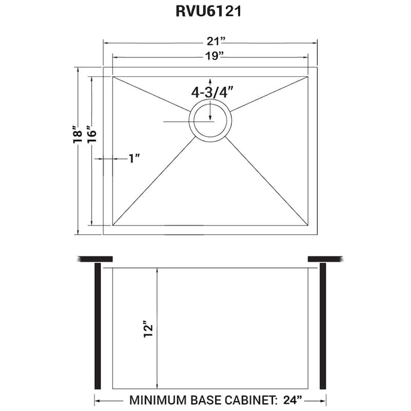 Ruvati 21" x 18" x 12" Deep Laundry Utility Sink Undermount 16 Gauge Stainless Steel - RVU6121