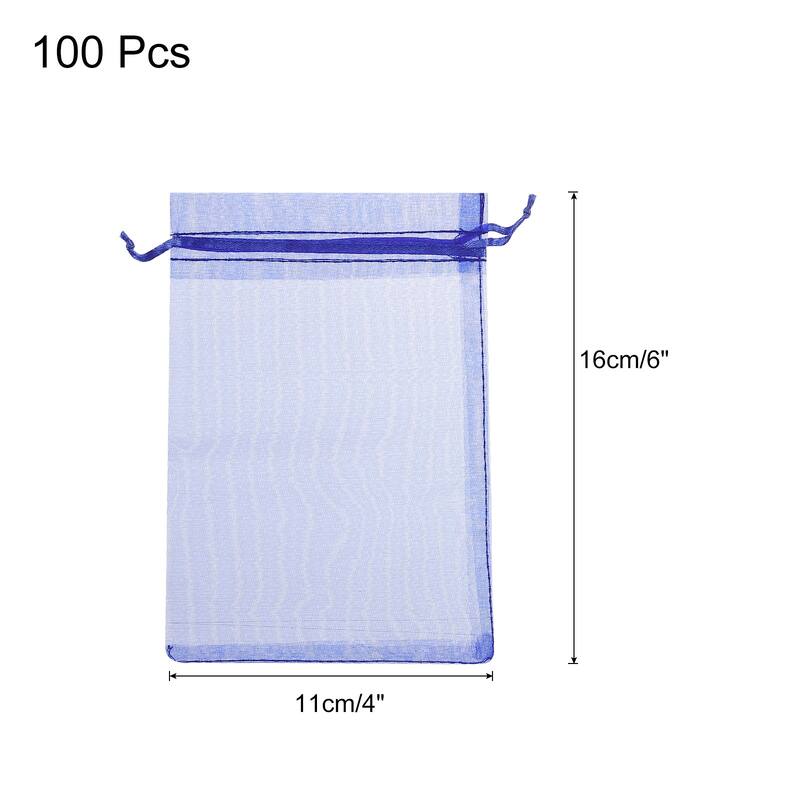 100pcs Organza Bags Drawstring Favor Pouches Sheer Mesh Bag for Party - Dark Blue - 4 inch x 6 inch