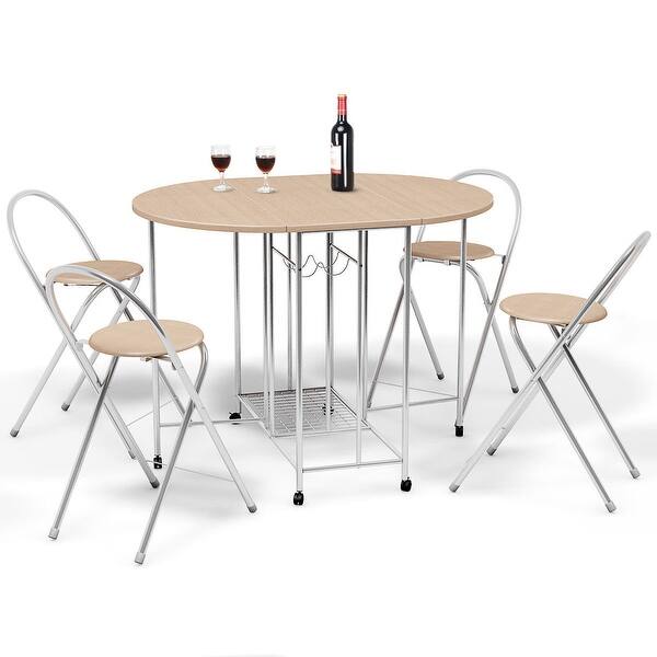 Shop Costway 5pc Foldable Dining Set Table And 4 Chairs Breakfast