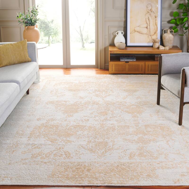 SAFAVIEH Hand-Loomed Cicek Malve Modern & Contemporary Viscose Rug - 8' x 10' - Beige/Gold