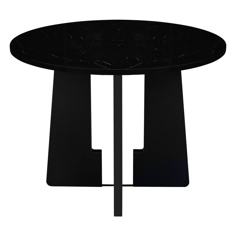 Round Dining Table for 4-6 People, Kitchen Table with Faux Marble Top, Coffee Table for Dining Room, Living Room - Black
