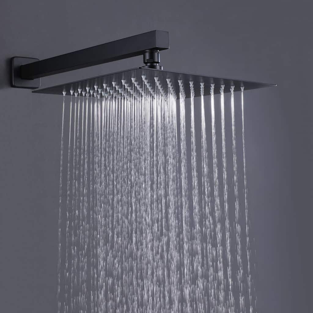 Matte Black 1-Spray Built-In Shower System - Shower Head（stainless steel） Size: 10*10 inch