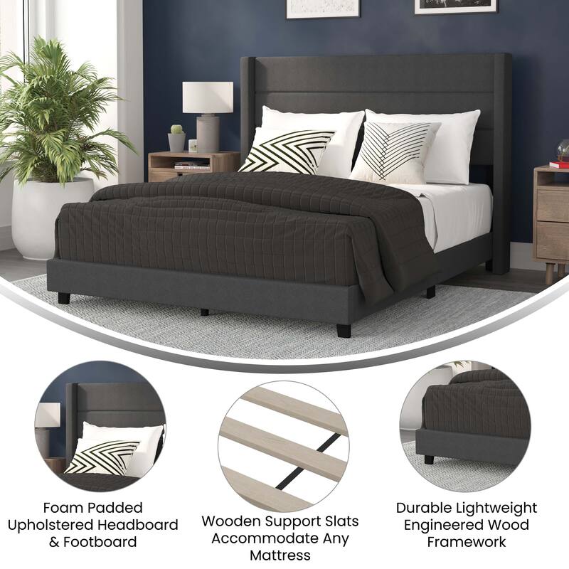 Upholstered Platform Bed with Wingback Headboard