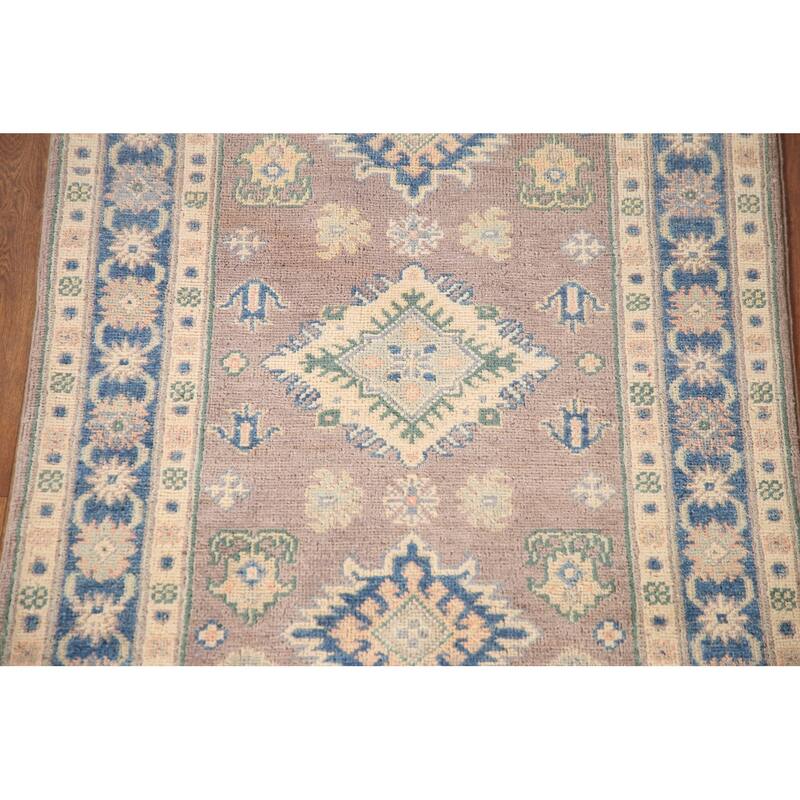 Geometric Kazak Oriental Accent Rug Handmade Brown Wool Carpet - 2'8" x 4'2"