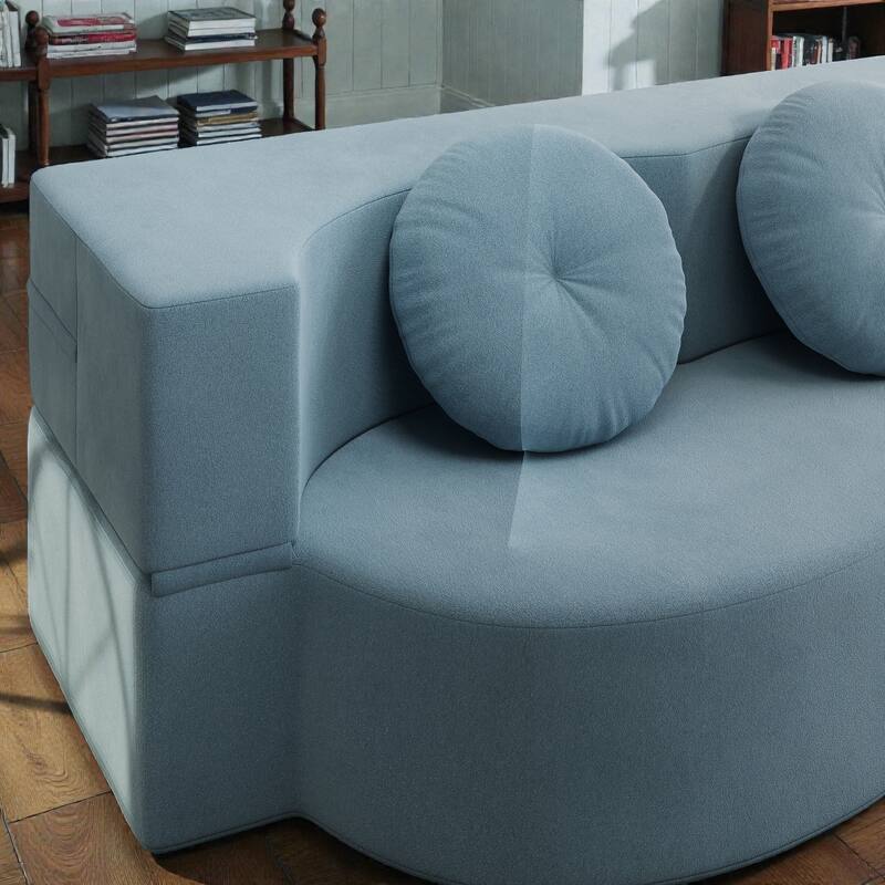 Convertible Floor Sofa Bed with 2 Pillows, Plush Corduroy Foam-Filled Folding Mattress, Full Size Sleeper, No Assembly Needed