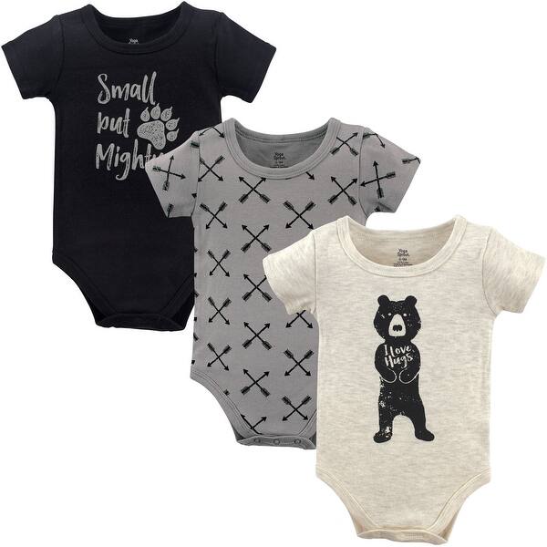 slide 1 of 1, Yoga Sprout Baby Boy Cotton Bodysuits 3pk, Bear Hugs 0-3 Months - Bear Hugs 3-Pack