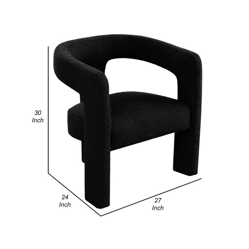 Gely Dining Accent Chair, Open Curved Back w Tripod Base, Black Boucle