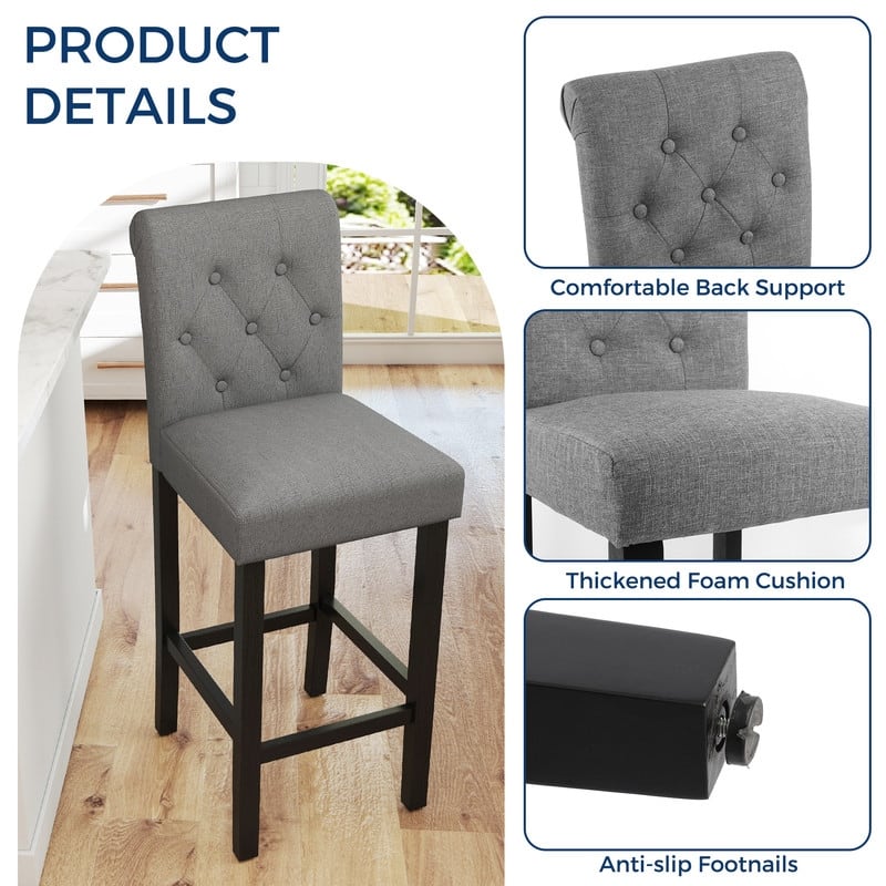 28 Inches Barstools Upholstered Bar Stools Pub Chairs with Button Tufted Back set of 2