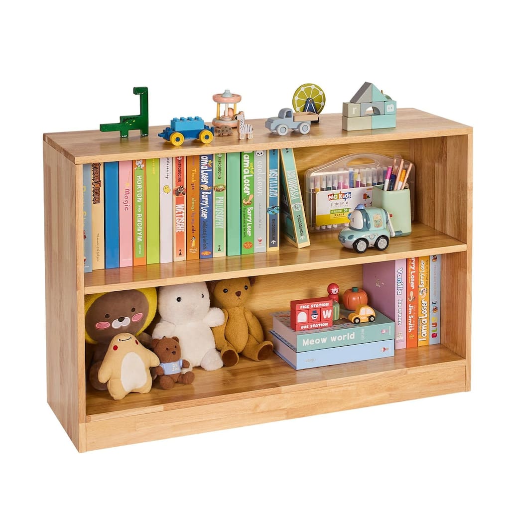 Montessori Bookshelf, 35.4 in Width Toy Storage Organizer, 2-Tier Kids Display Storage Cabinet, Daycare Furniture
