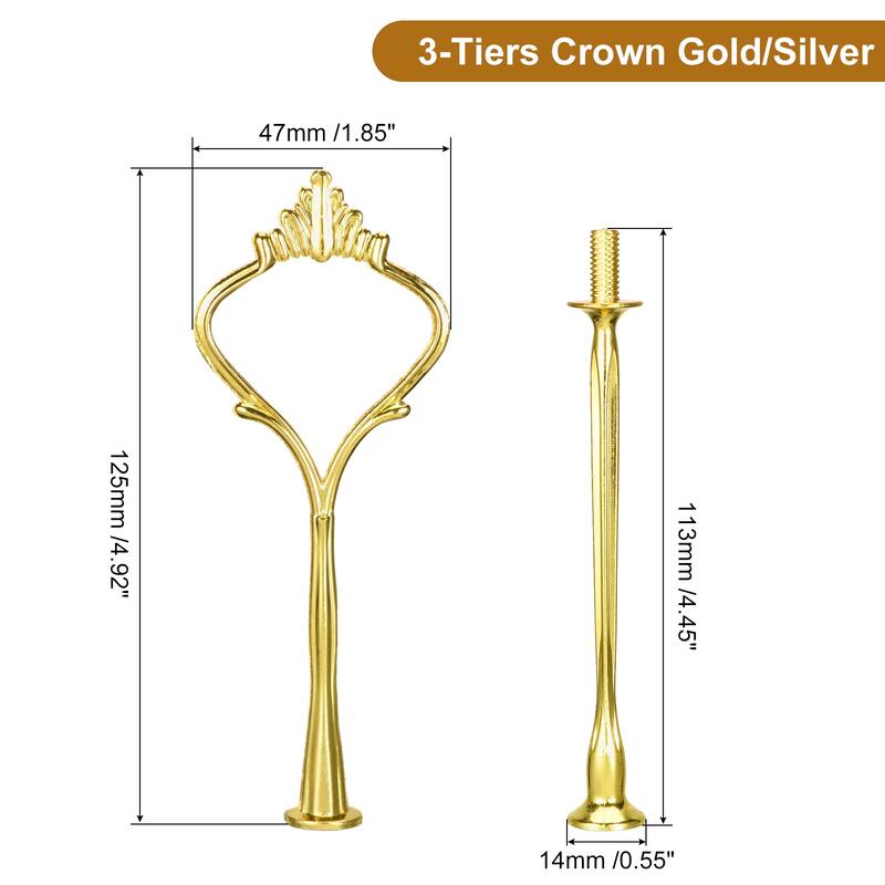 Cake Tray Stand Handle Cupcake Dessert Plate Hardware Fitting Holder Rod Stand Handle, 3-Tiers - Gold/Silver - 2 Set