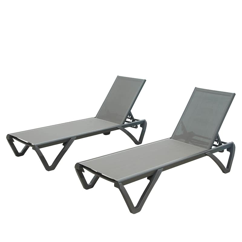 GDFStudio - Harper Adjustable Outdoor Lounge Chair Set with Wheels - Gray