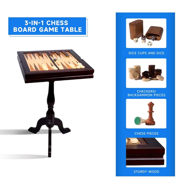GSE™ Wooden 3-in-1 Chess Checkers Backgammon Table, Backgammon Chess Checkers Combo Game Set