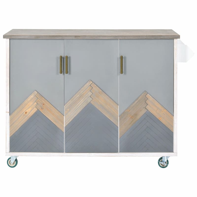 47'' Retro Wood Kitchen Island with Drop Leaf, Farmhouse Style on Wheels, Internal Storage