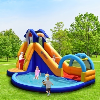 Inflatable Bouncy House with Slide and Splash Pool without Blower - 14' x 10' x 8.5'