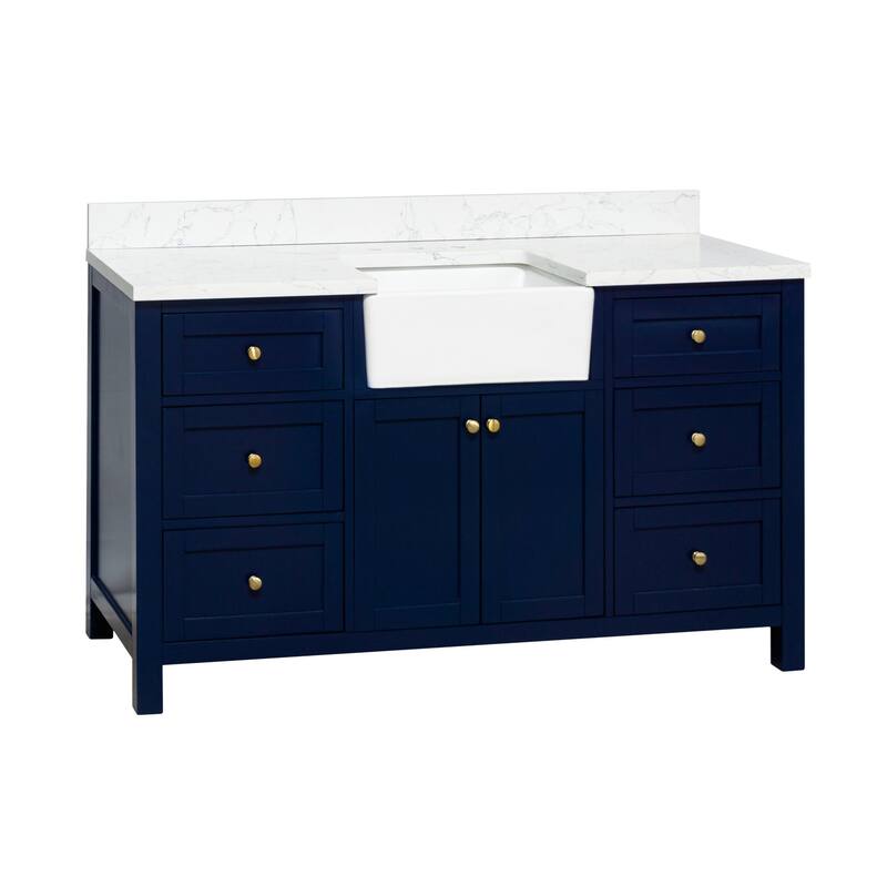 KitchenBathCollection Yorkshire 60" Single Farmhouse Vanity with Engineered Marble Top