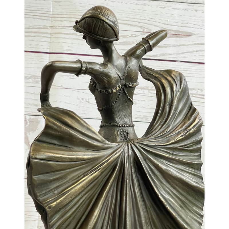 Art Deco Chiparus French Dancer Performer Early 20Th Century Fashion Bronze Statue 15 Inches X 9 Inches