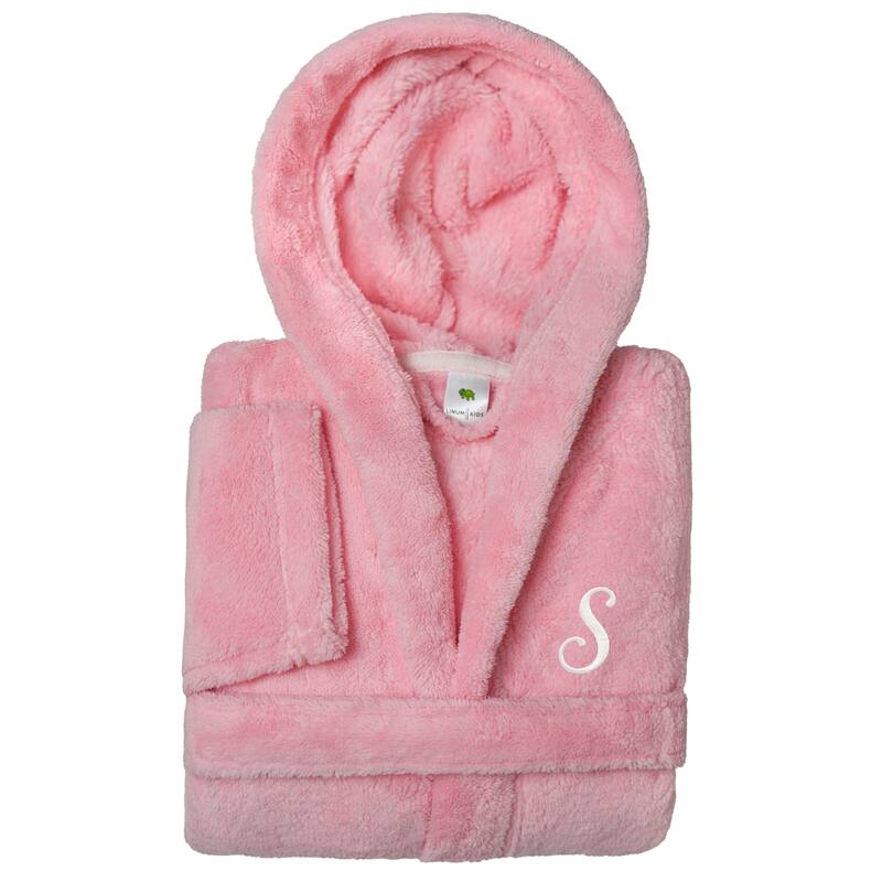 Sweet Kids 100% Polyester SUPER PLUSH Double Brushed Hooded Bathrobe with White Script Monogram - Small - S