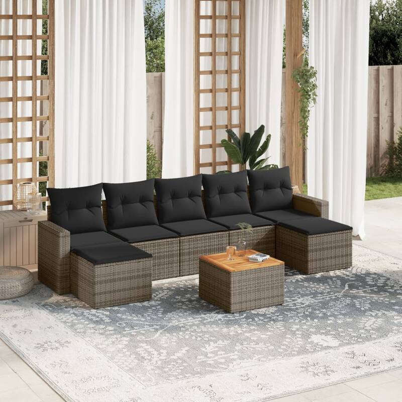 vidaXL Patio Sofa Set with Cushions Outdoor Furniture 8 Piece Poly Rattan - 21.7 x 21.7 x 14.6 - Gray