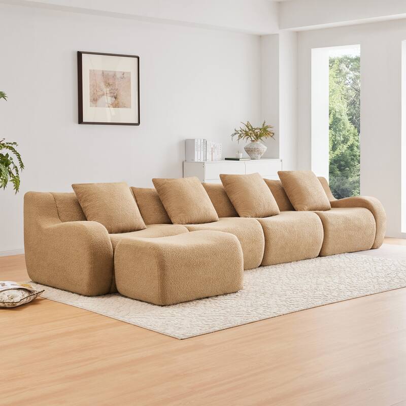 GDF Studio - Fairford L-Shaped 4-Seat Modular Sofa with Chaise & Curved Armrests - Camel