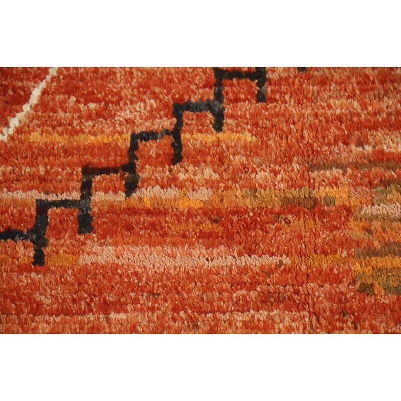 Orange Moroccan Oriental Area Rug Hand-Knotted Wool Carpet - 6'8" x 9'9"