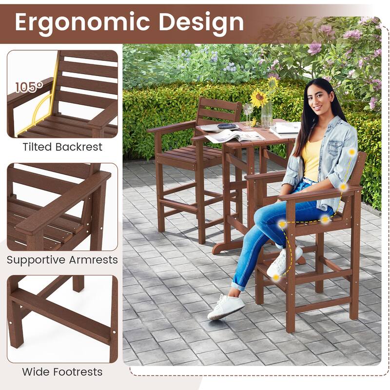 Gymax Patio Bar Stools Set of 4 Tall Adirondack Chair w/ Backrest