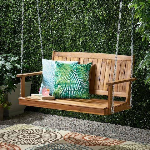 Tambora Outdoor Aacia Wood Porch Swing by Christopher Knight Home