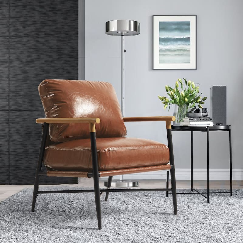 Upholstered Accent chair Club Chair for Living Room - X Leg - Brown Leather