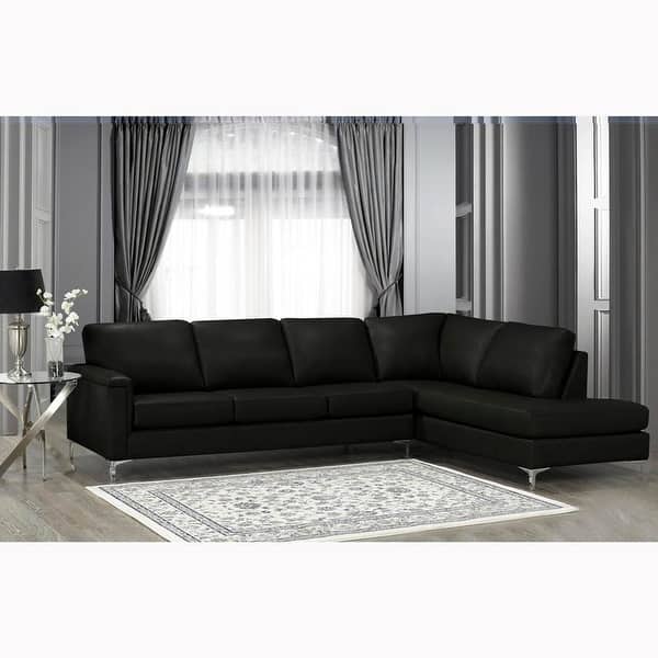 slide 28 of 34, Malibu L-shaped Top-grain Leather Sectional Sofa - 122.5 x 85 x 36.5 x 35 Black