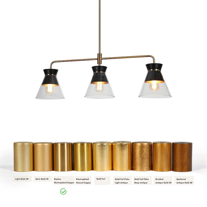Modern 3-Light Black Gold Chandelier Kitchen Island Linear Bowl-Shaped Glass Pendant Lights for Dining Room - 40 x 8.5 x 13.2