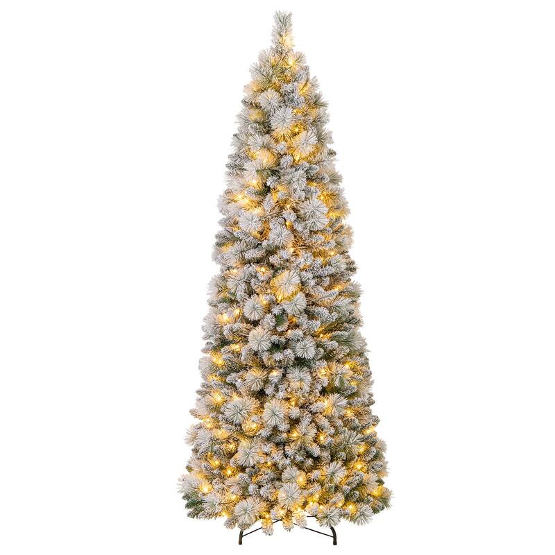 Costway 6/7 FT Flocked Christmas Tree with Pine Needles 517/680 Branch - 7 Foot