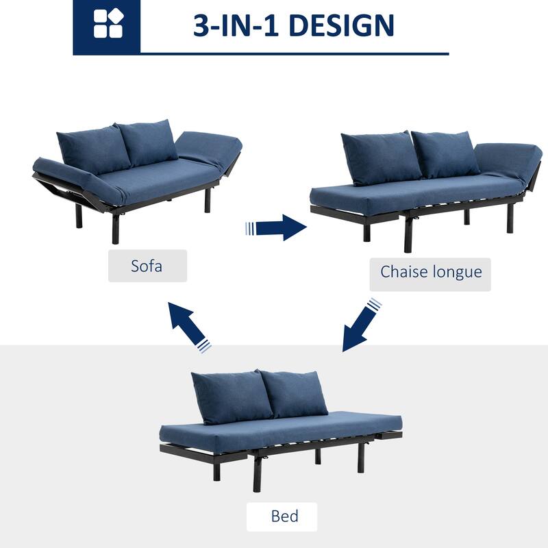 HOMCOM Single Person Chaise Lounger Sofa Bed with 5 Adjustable Positions, 2 Large Pillows, and Birch Legs