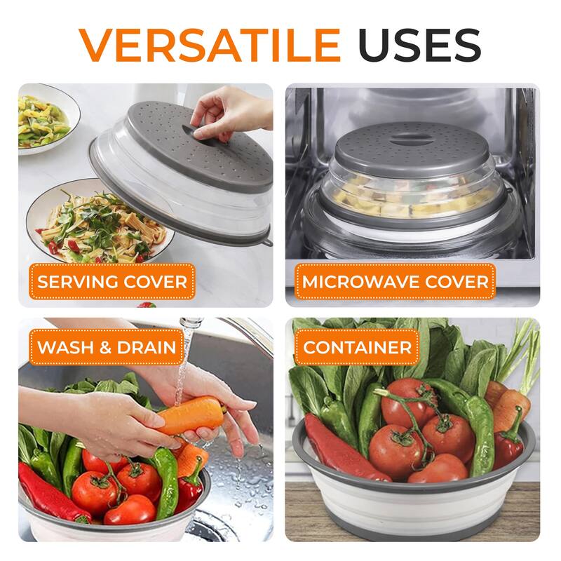 Cheer Collection Collapsible Microwave Splatter Cover 10.5 Inch Vented Food Lid Gray