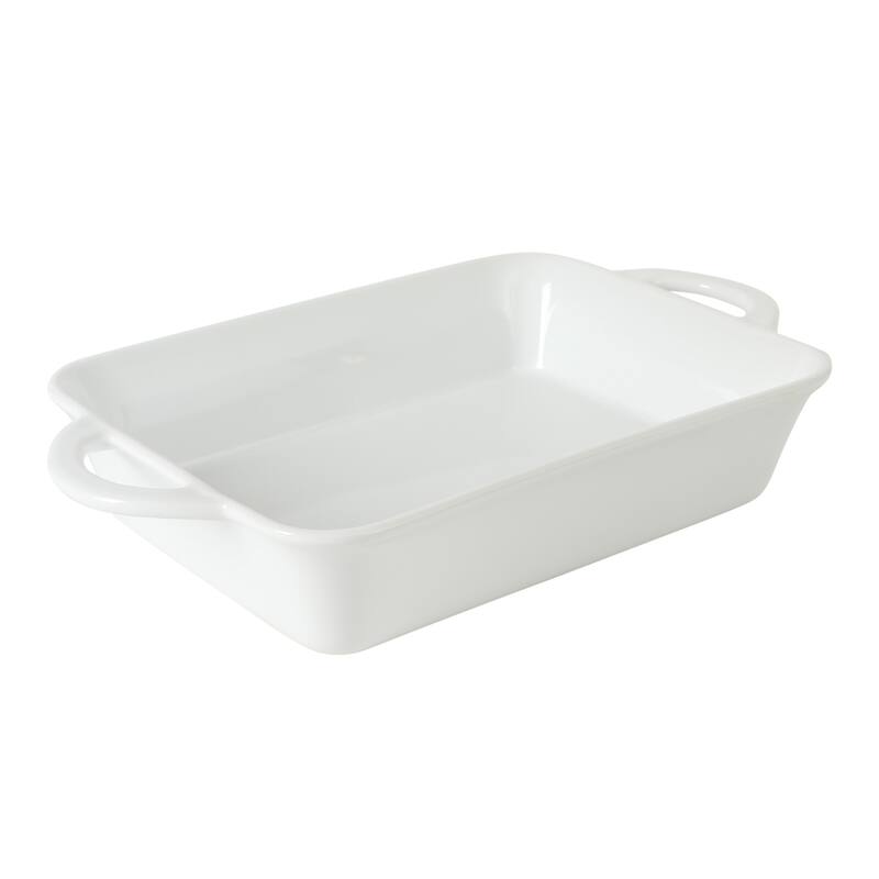 Gibson Home Gracious Dining 2.6Qt with Lid or 2.5Qt White Stoneware Baking Dish with Multi-Purpose Lid - Rectangular