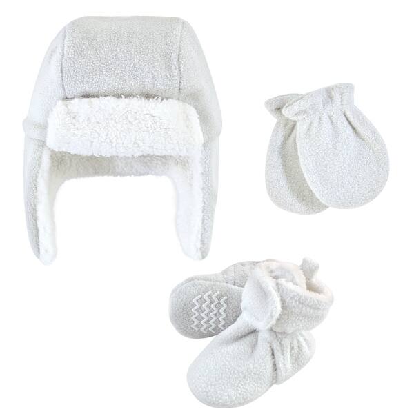 slide 2 of 2, Hudson Baby Unisex Baby Trapper Hat, Mitten and Bootie Set, Light Gray 0-6 Months - Light Gray