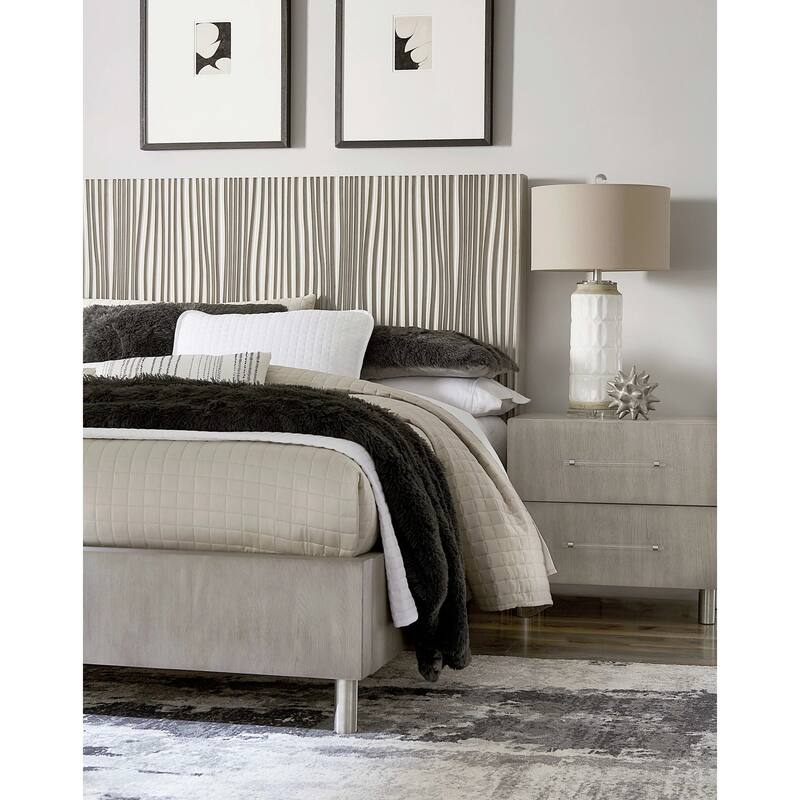 Minerva Modern Wave-Patterned Bed set in Misty Grey (Queen Bed and 2-Nightstands)