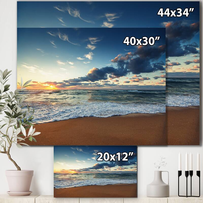 Sunrise and Glowing Waves in Ocean - Seashore Canvas Wall Art