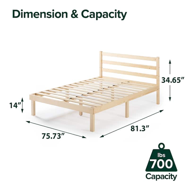 Priage by ZINUS Pine Wood Platform Bed Frame with Headboard
